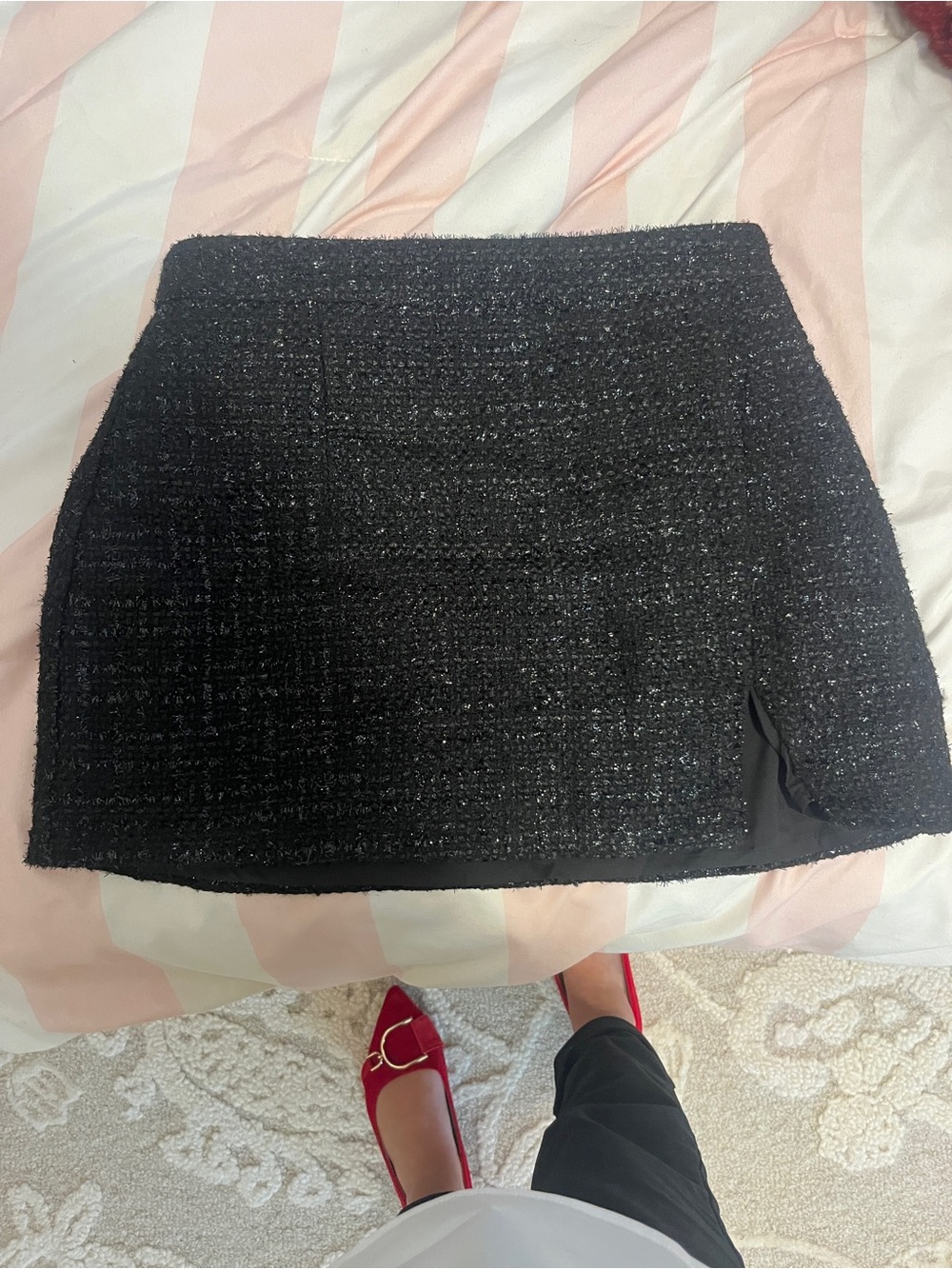 Altar'd State Black Tweed Mini Skirt with Subtle Slit